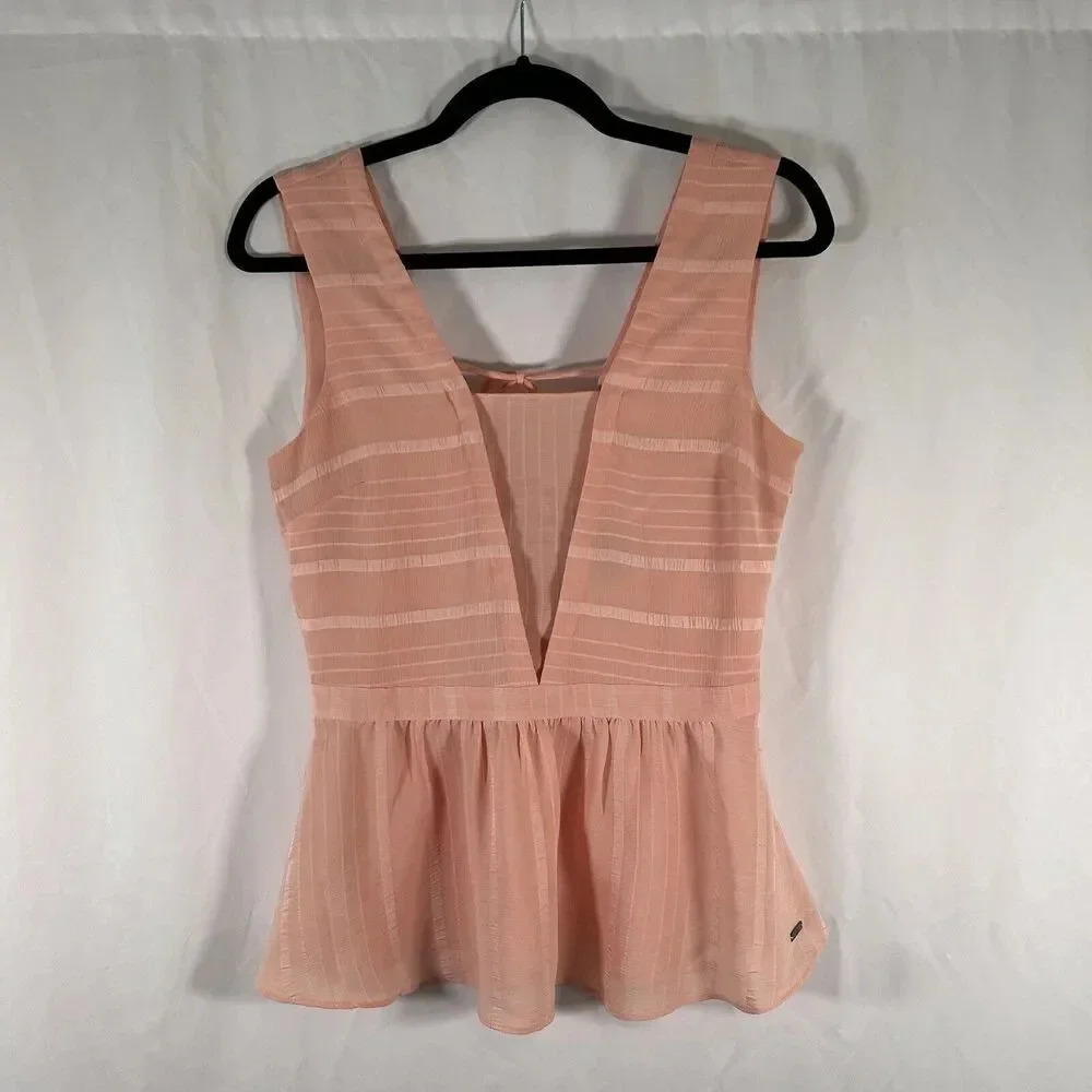 Armani Exchange Blouse Women's Small Pink Sleeveless Vneck Tie Back